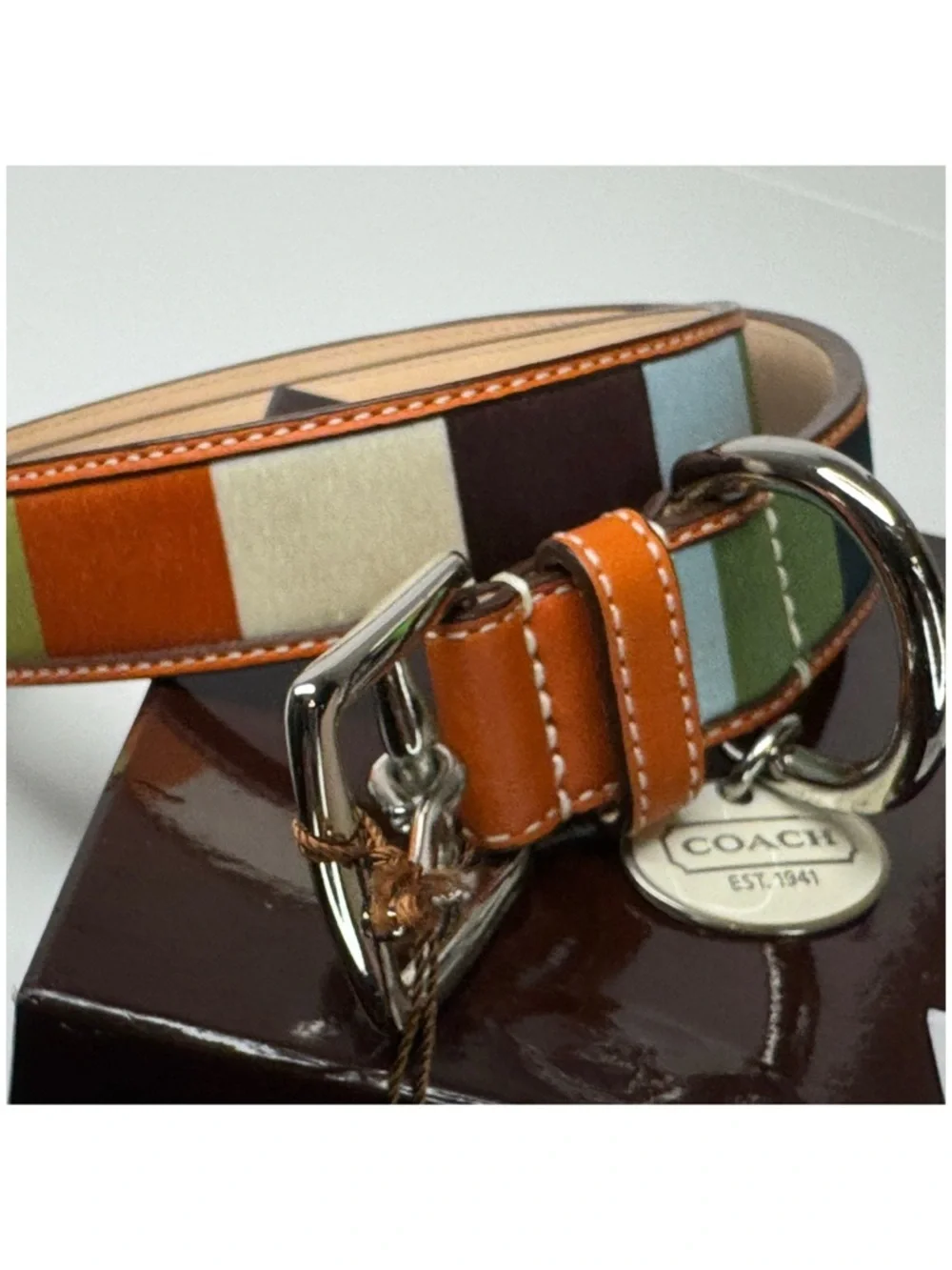 Coach Legacy Rare Satin & Leather Color Block Size XL Extra Large Dog Collar